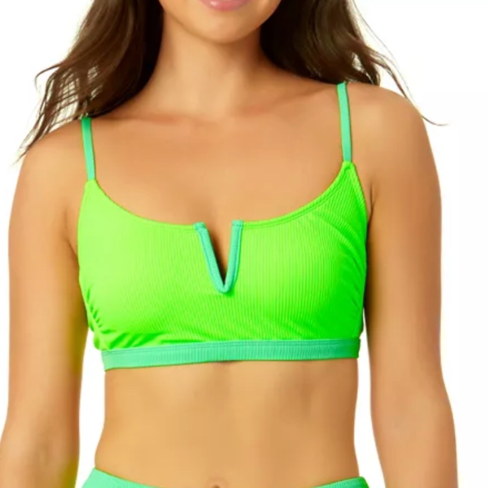 Salt + Cove Juniors Ribbed V Wire Bralette Bikini Top Mintgreen Swimwear L